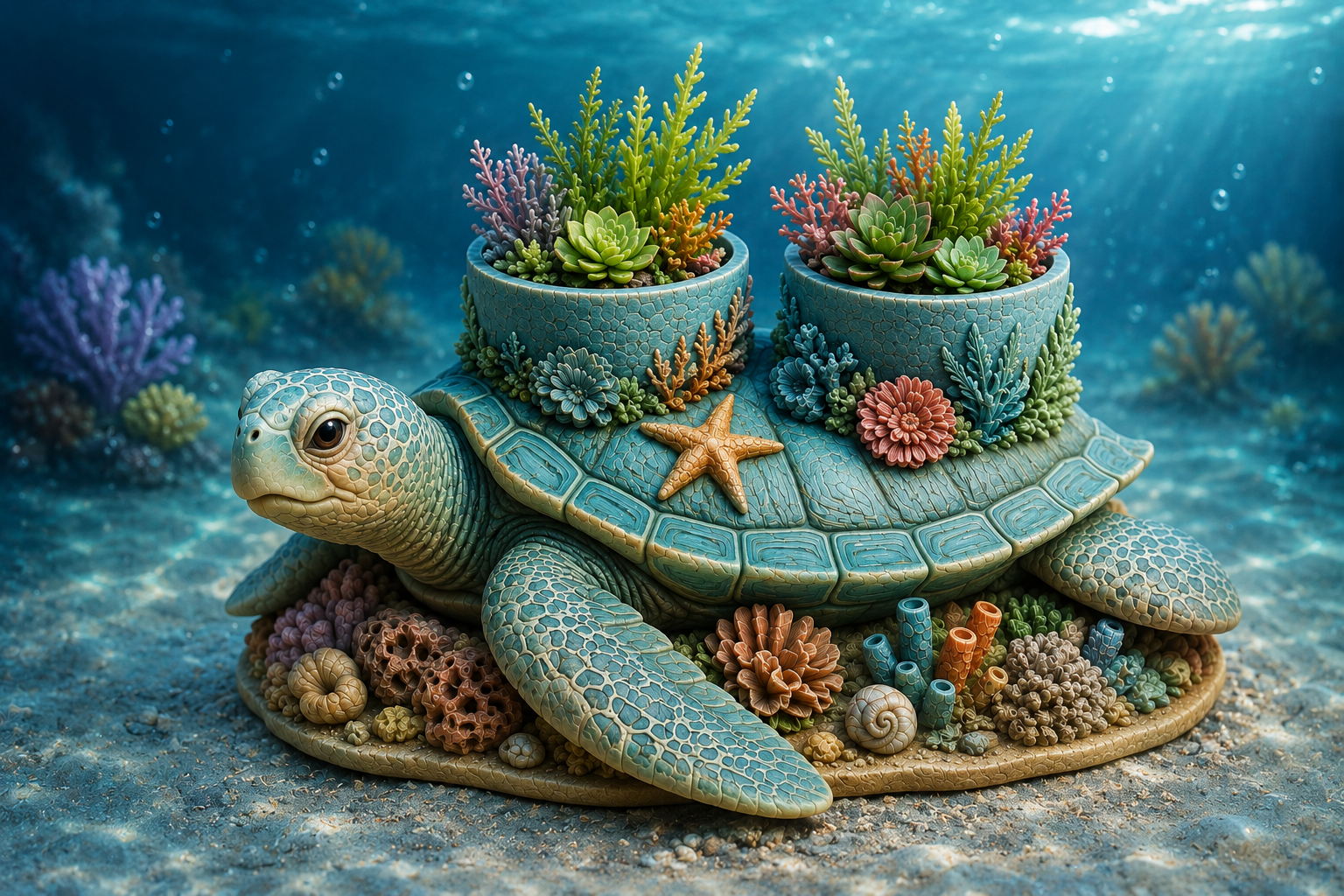 Sea Turtle Planter STL | Dual Compartment 3D Print Succulent Pot - Image 3