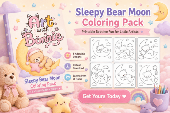 Sleepy Bear Moon Printable Coloring PDF