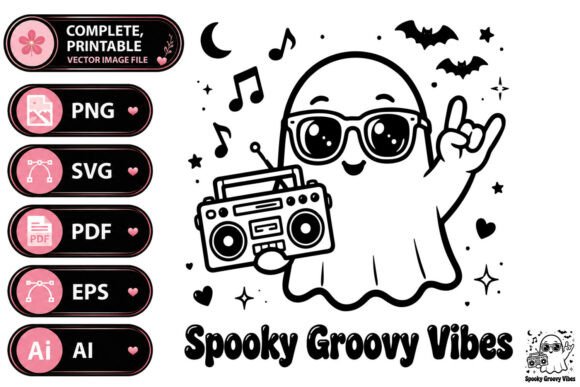 Spooky Groovy Vibes Ghost T-Shirt Design