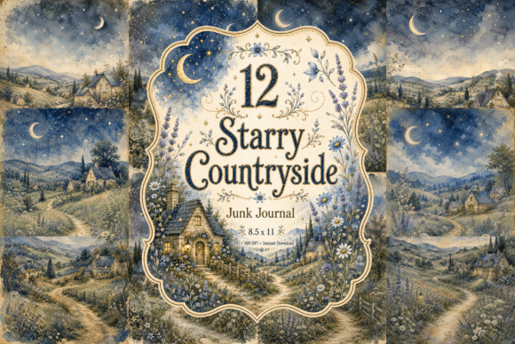 Starry Countryside Junk Journal Pages