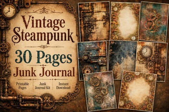 Steampunk Gears Junk Journal Papers