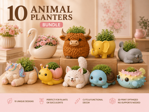 Ultimate Animal Planter Bundle STL - 10 Unique 3D Printable Succulent Pots - Image 1
