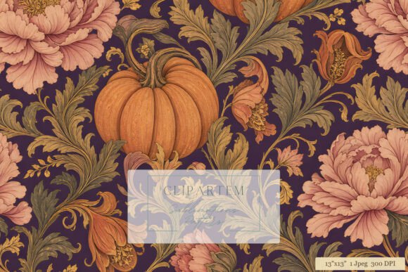 Victorian Pumpkin Floral Fall Pattern