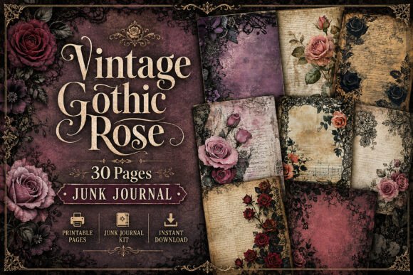 Vintage Gothic Rose Junk Journal Papers