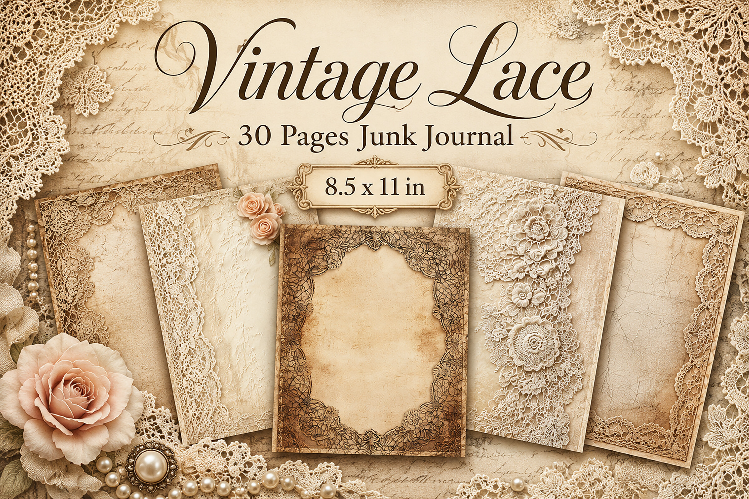 Vintage Lace Junk Journal Papers