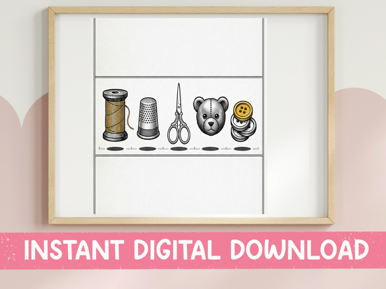 Vintage Sewing Notions Sketch Print