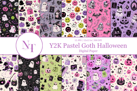Y2K Pastel Goth Halloween Digital Paper