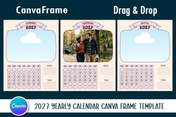 2027 Year Canva Calendar Frame Template