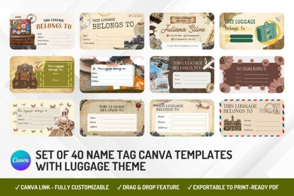 40 Luggage Name Tag Canva Templates