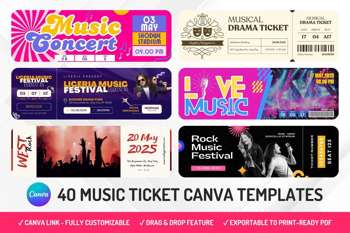 40 Music Ticket Canva Templates