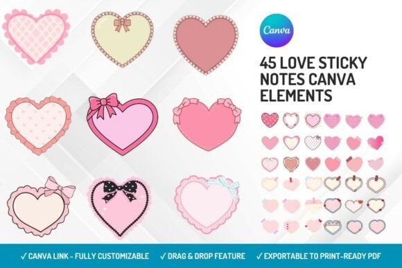 Love sticky note Canva elements for romantic and Valentine designs