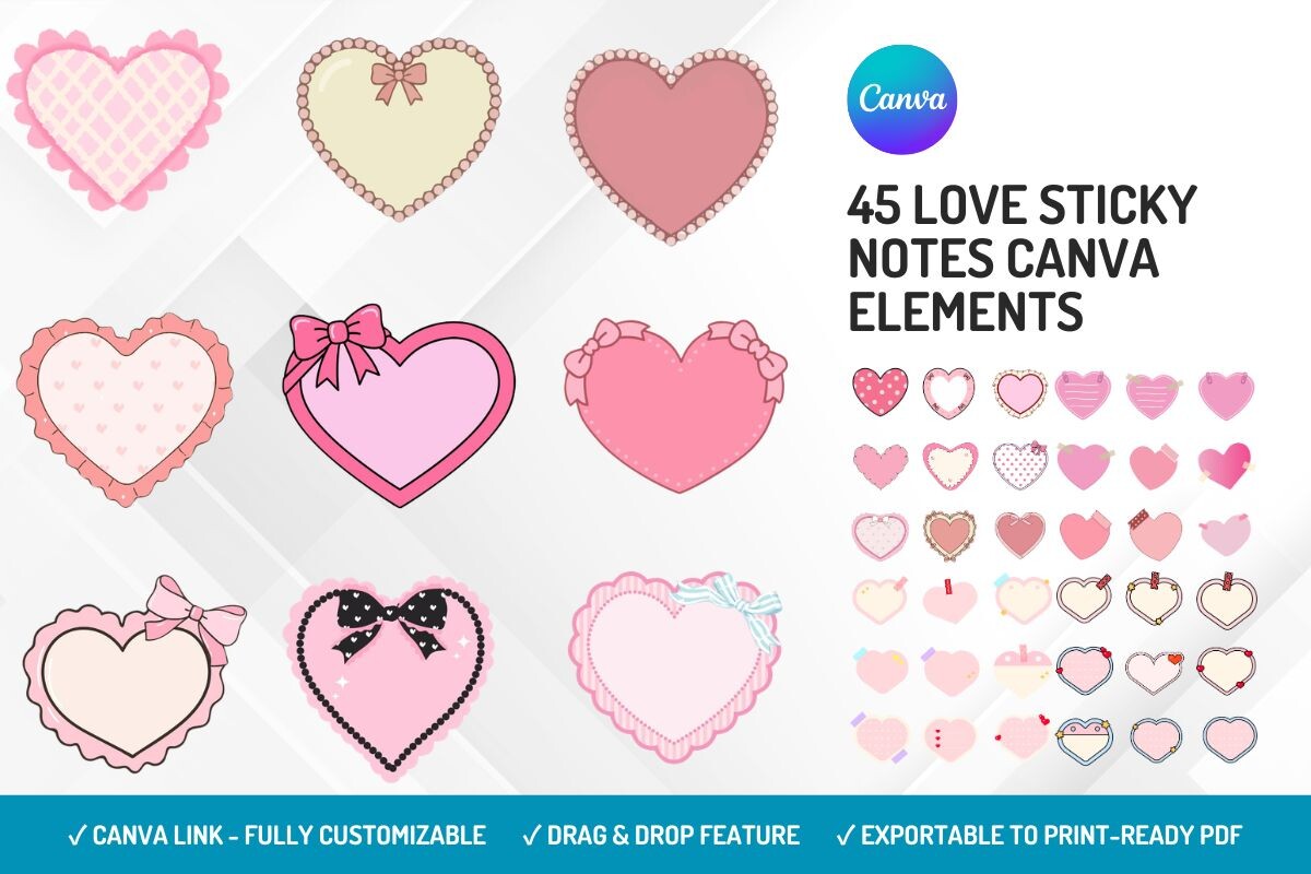 45 Love Sticky Notes Canva Elements