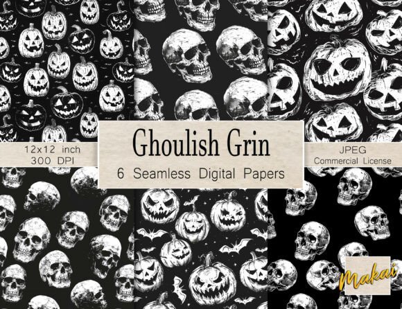 6 Black & White Halloween Skull Patterns