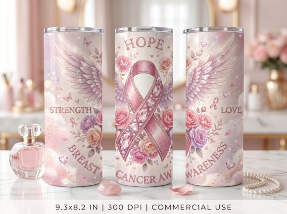 Angel Wings Breast Cancer Tumbler Wrap