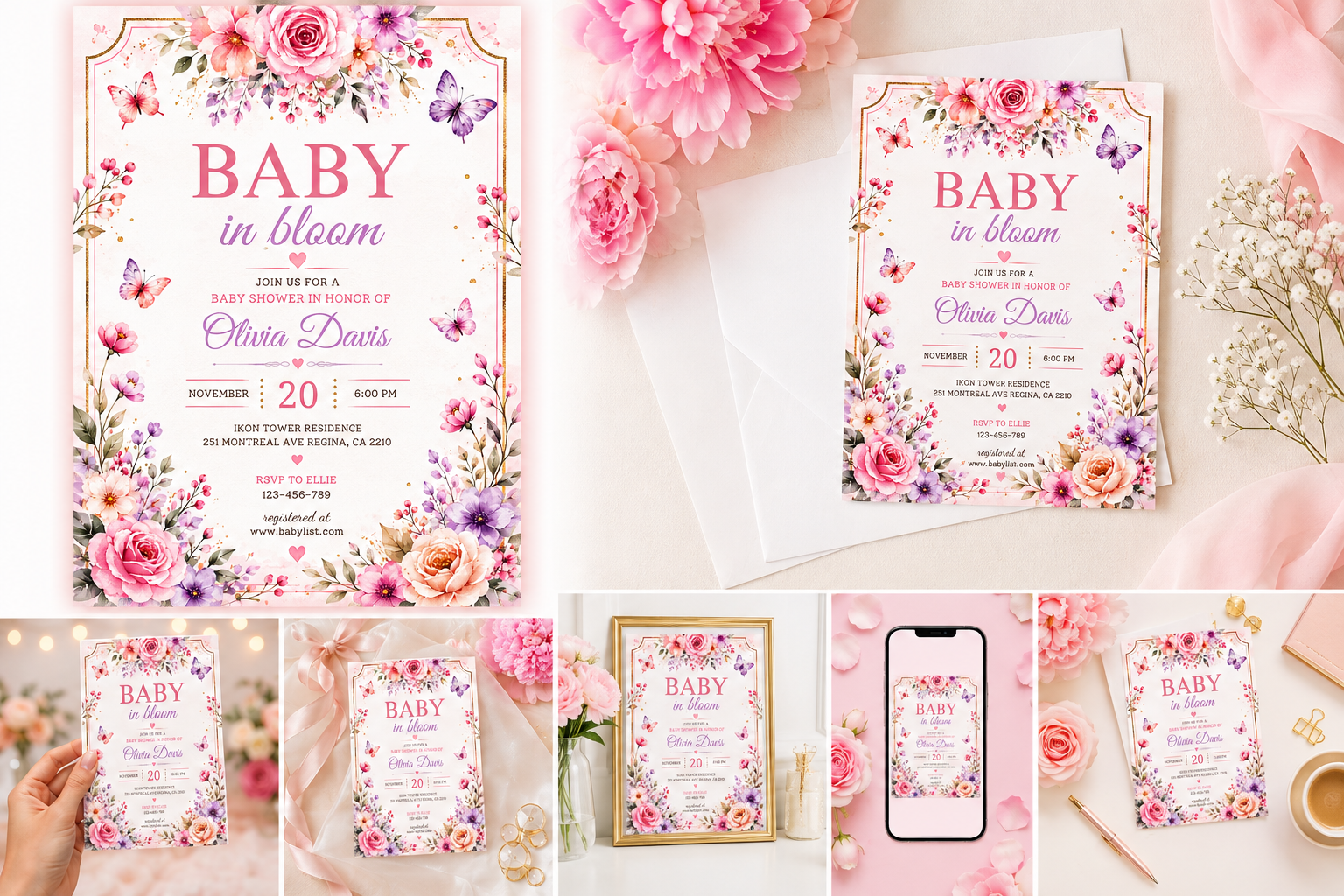 Bloom Baby Shower Flyer Canva Template
