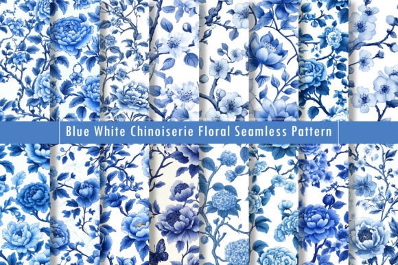 Blue White Chinoiserie Seamless Pattern