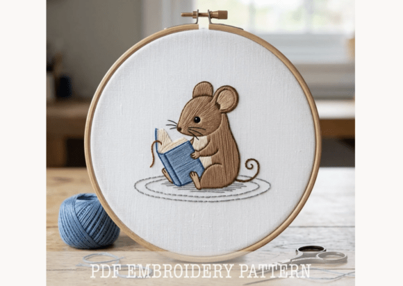 Bookish Mouse Embroidery Pattern
