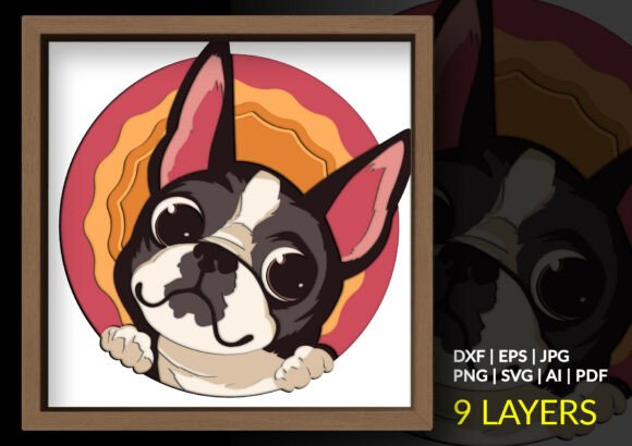 Boston Terrier 3D shadow box SVG design