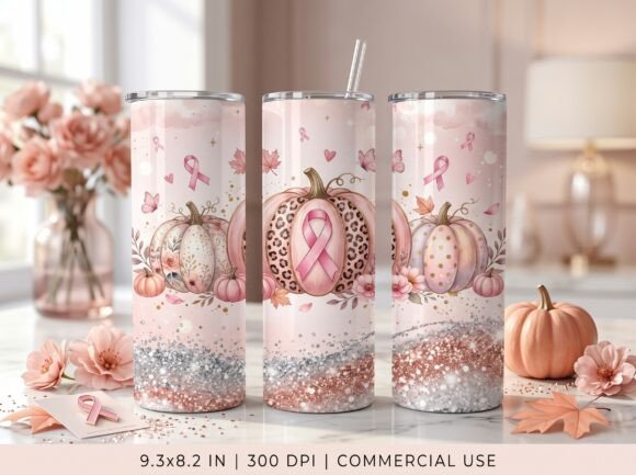 Breast Cancer Pink Pumpkin Tumbler Wrap