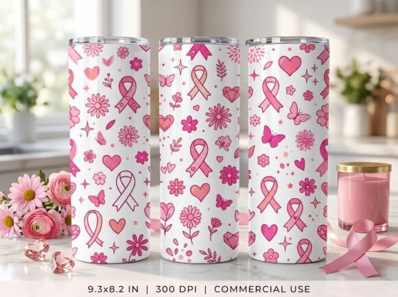 Breast Cancer Ribbon Tumbler Wrap PNG