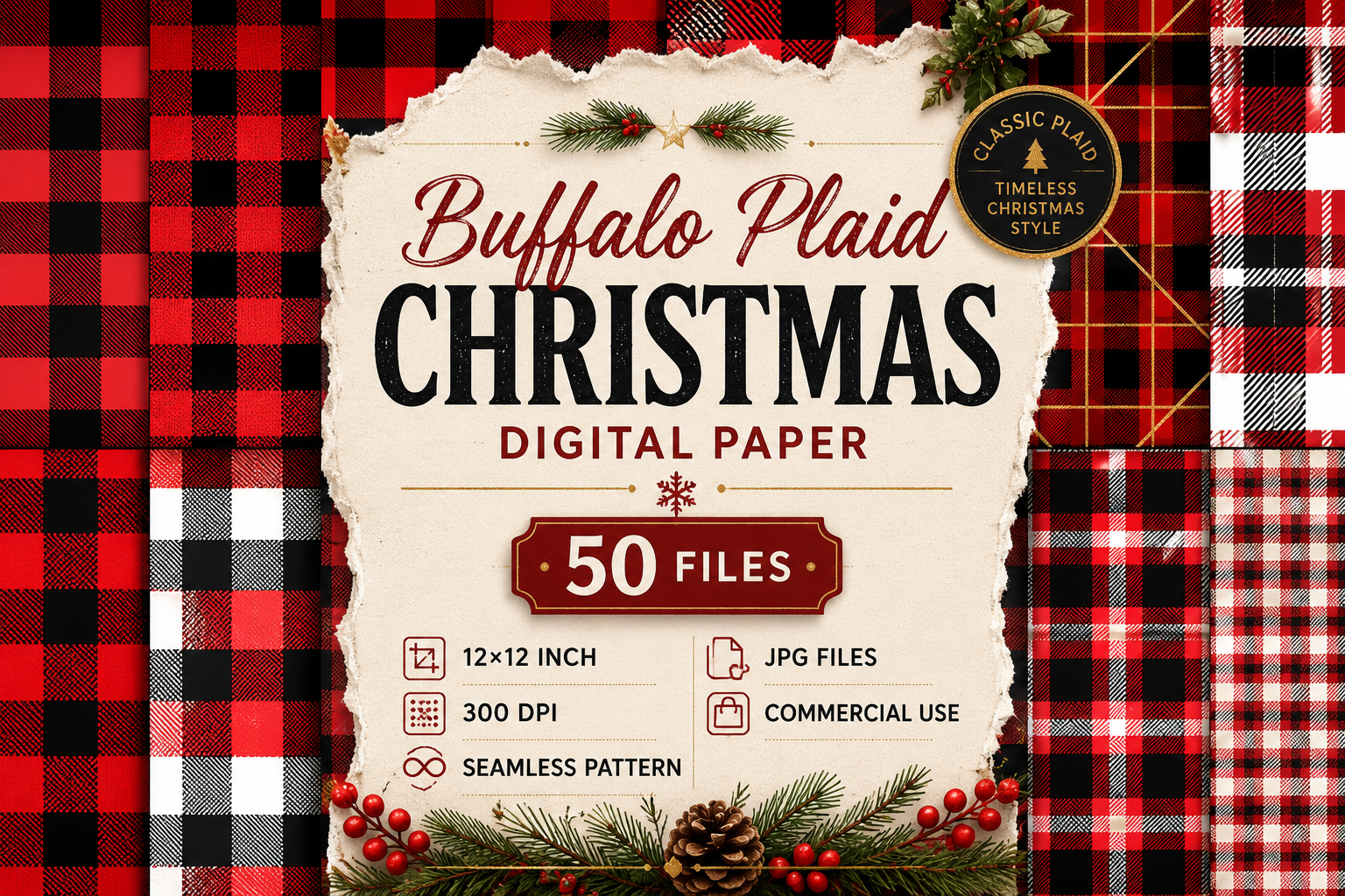 Buffalo Plaid Christmas Digital Paper