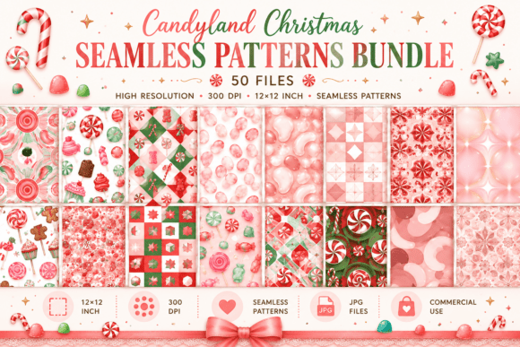Candyland Christmas Seamless Patterns