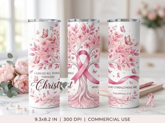 Christian Breast Cancer Tumbler Wrap PNG
