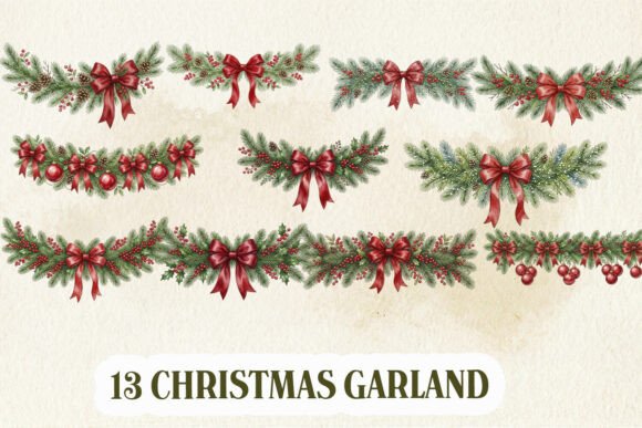 Christmas Garland Clipart Bundle | Pine