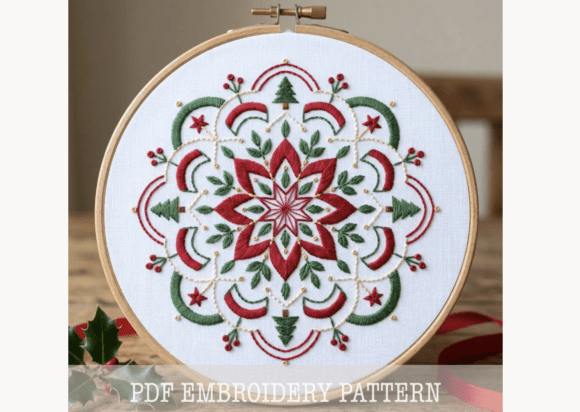 Christmas Mandala Embroidery Pattern