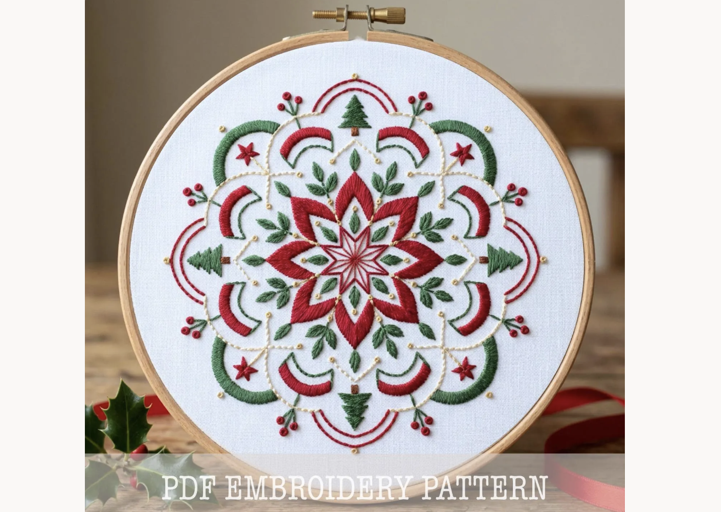 Christmas Mandala Embroidery Pattern