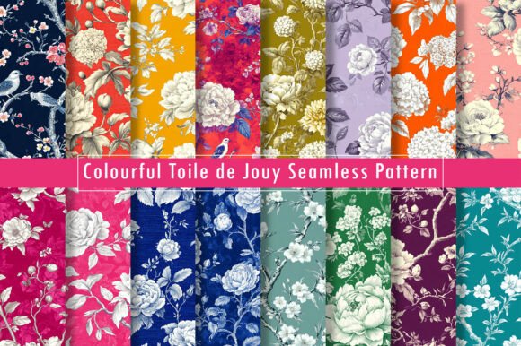 Colourful Toile De Jouy Seamless Pattern