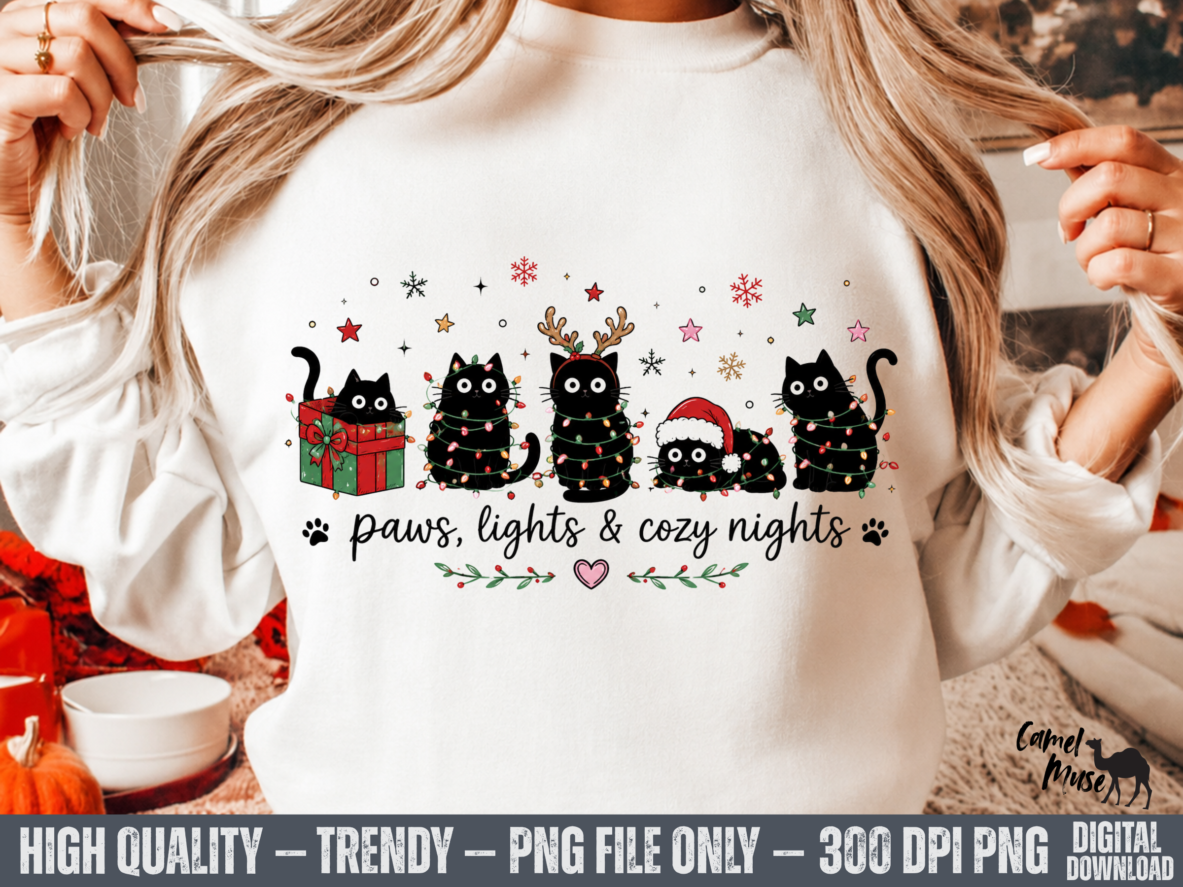 Cozy Cats PNG, Christmas Cat Border PNG