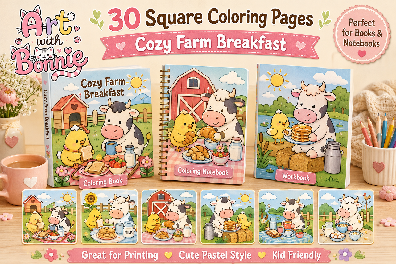 Cozy Farm Breakfast Coloring Pages PDF