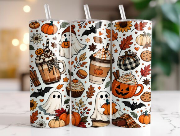 Cozy Ghost Coffee Halloween Tumbler Wrap