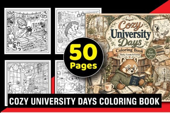 Cozy University Days Adult Coloring Book