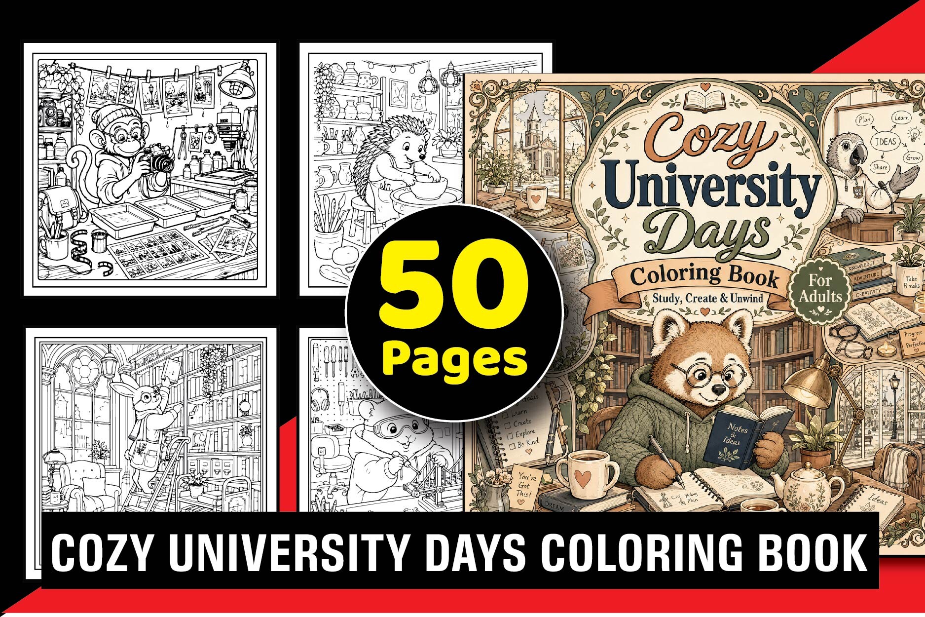 Cozy University Days Adult Coloring Book