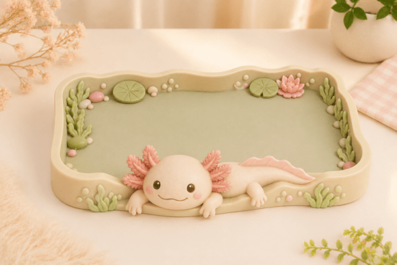 Cute Axolotl Lily Pad Desk Tray & Catch-All Organizer STL 3D Print - Image 2