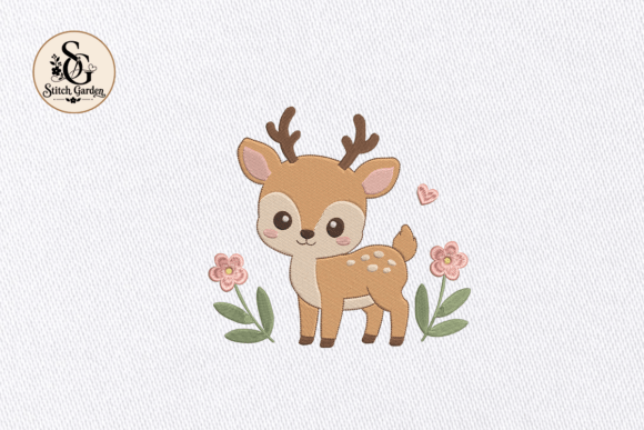 Cute Baby Deer with Flowers Design