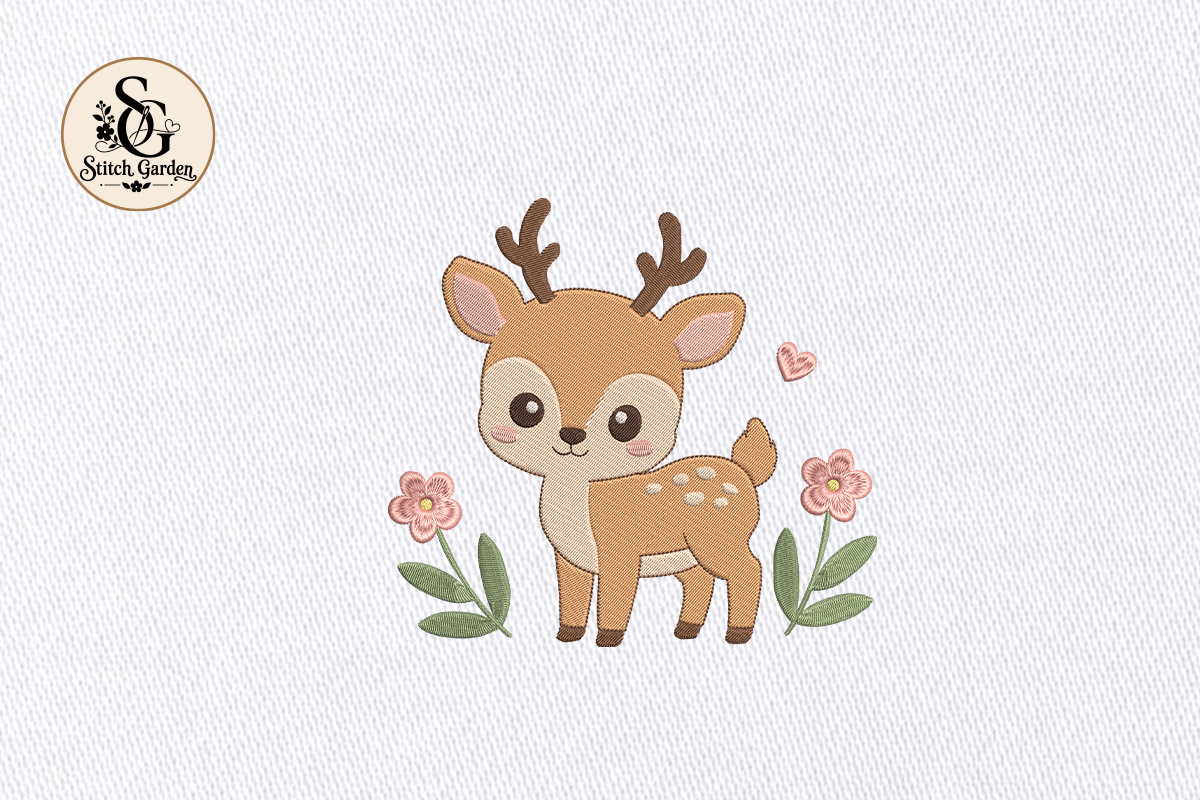 Cute Baby Deer with Flowers Design