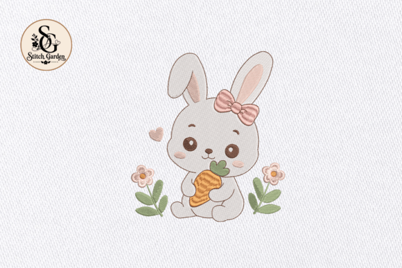 Cute Bunny Carrot Embroidery Design