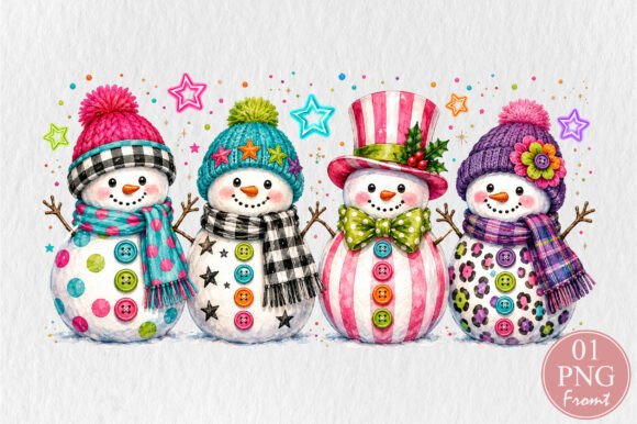 Cute Colorful Snowman Christmas PNG