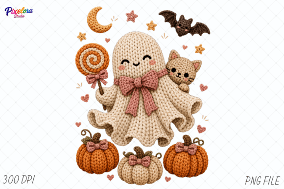 Cute Crochet Kawaii Halloween Ghost PNG
