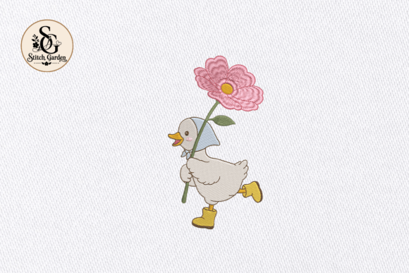 Cute Goose Holding Pink Flower Design