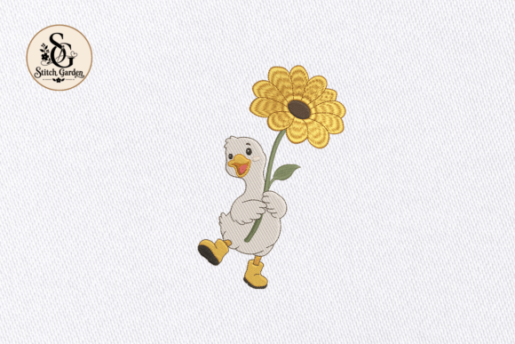 Cute Goose Holding Sunflower Embroidery