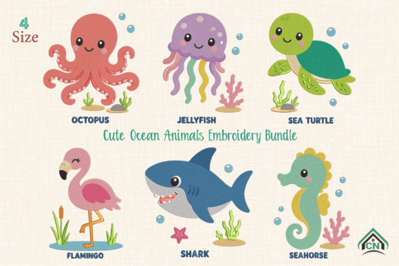 Cute Ocean Animals Embroidery Bundle