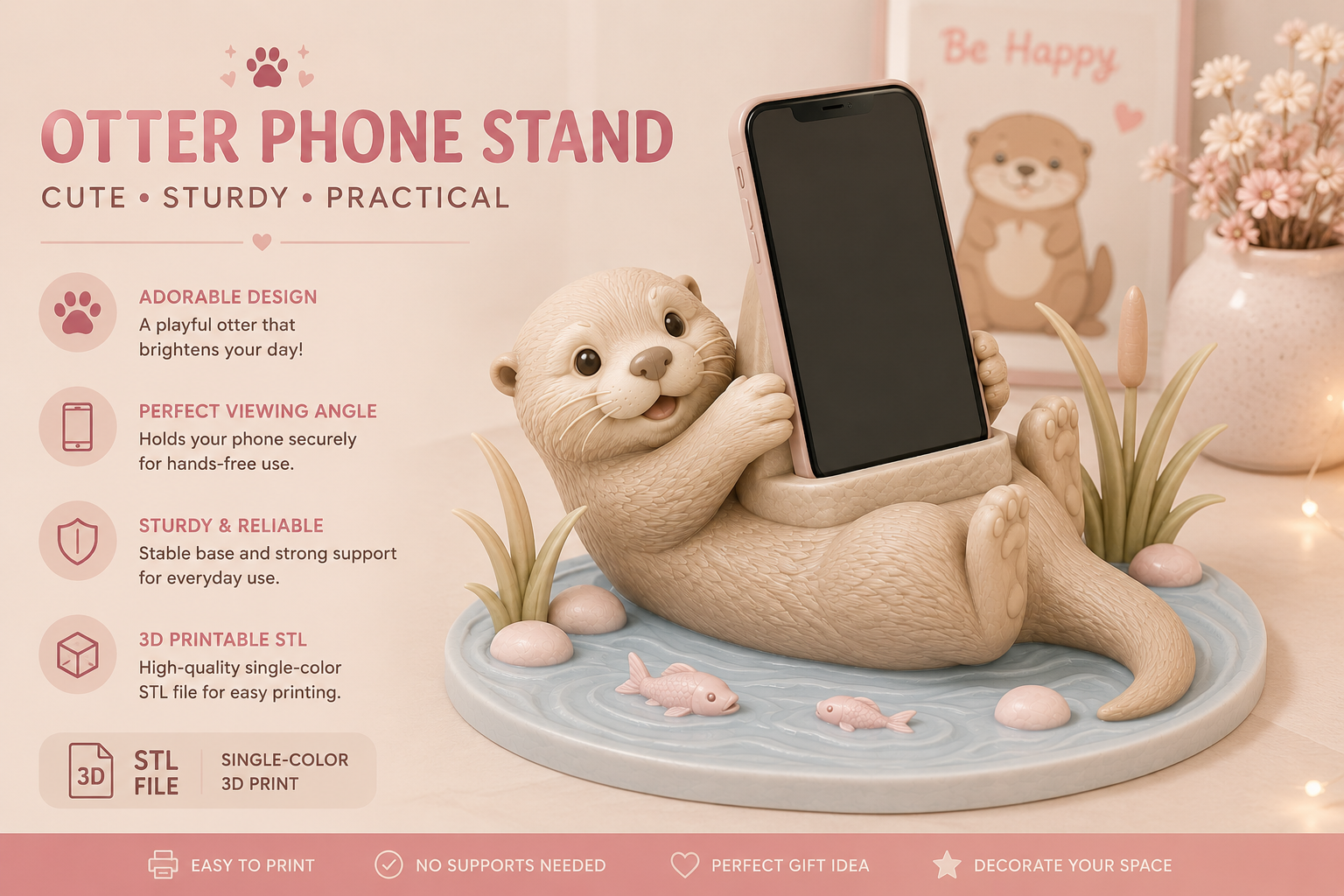 Cute Otter Phone Stand STL | 3D Printable Desk Accessory - Image 4