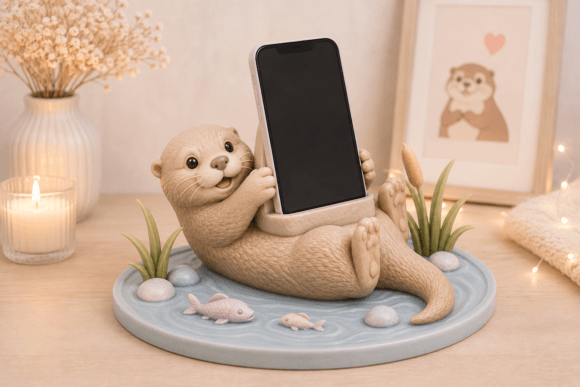 Cute Otter Phone Stand STL | 3D Printable Desk Accessory - Image 2