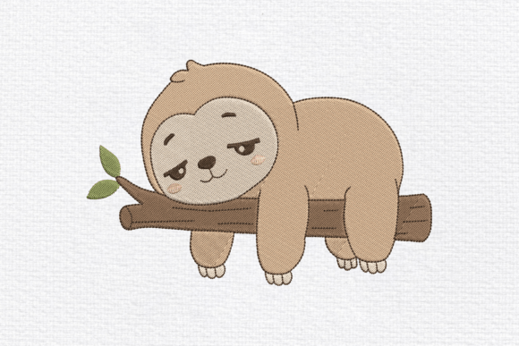 Cute Sleeping Sloth Embroidery Design