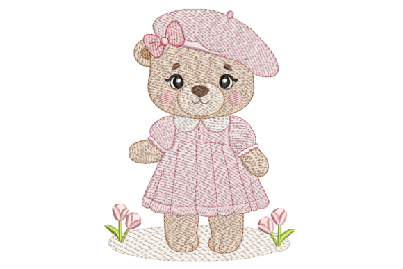 Cute Teddy Girl Embroidery