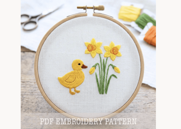 Duckling & Daffodils Embroidery Pattern